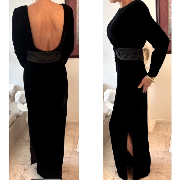VALENTINO Vintage Black Backless Velvet Gown - Picture 2 of 8